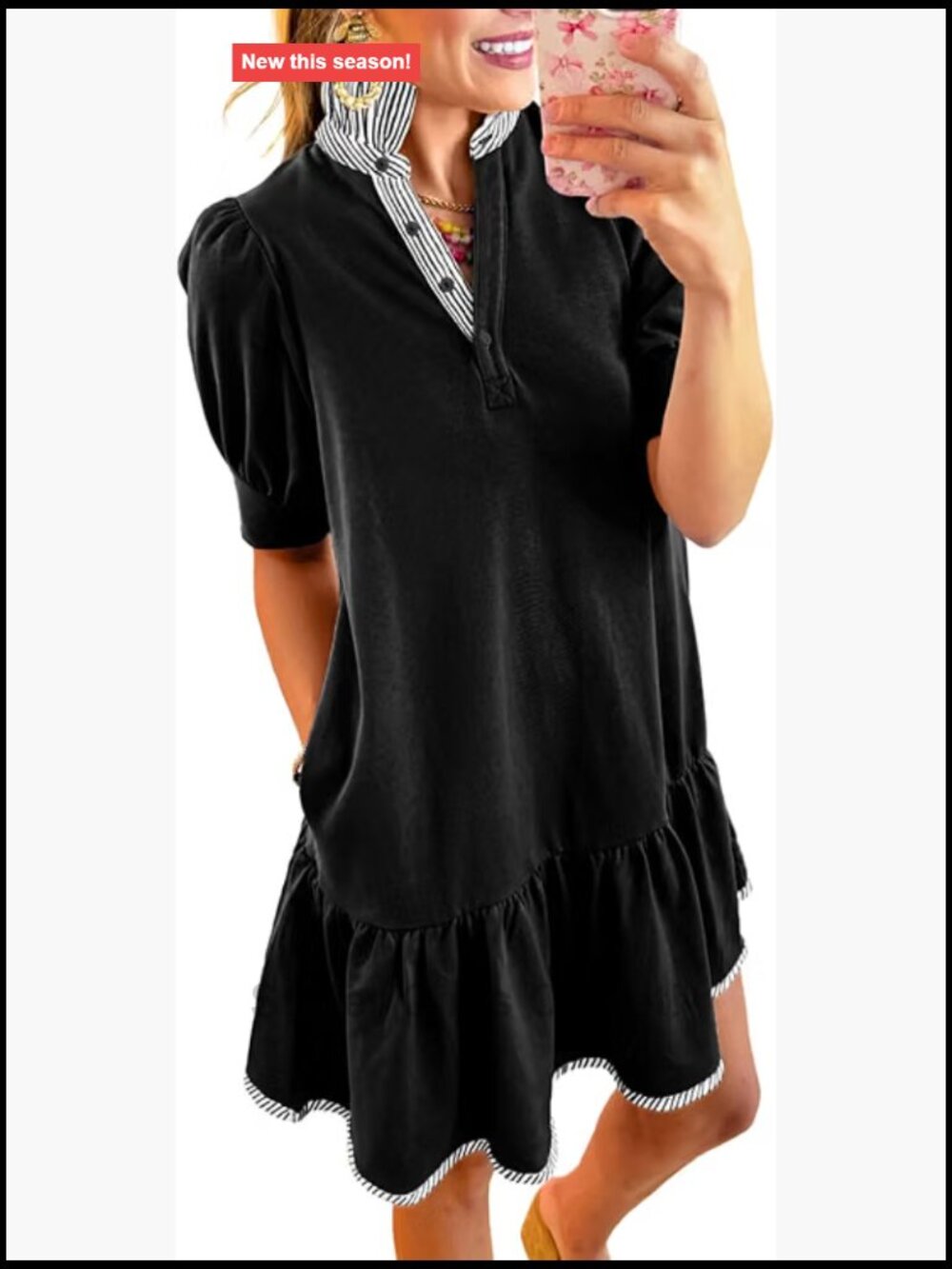 Dokotoo Babydoll Short Sleeve Dress with Pockets 62% Polyester 32% Cotton 6%